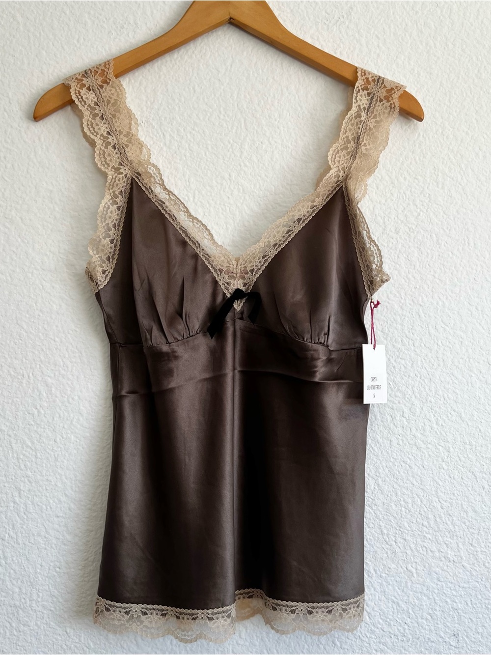 Gold Hawk 💯Silk Truffle Camisole w/ Lace Trim